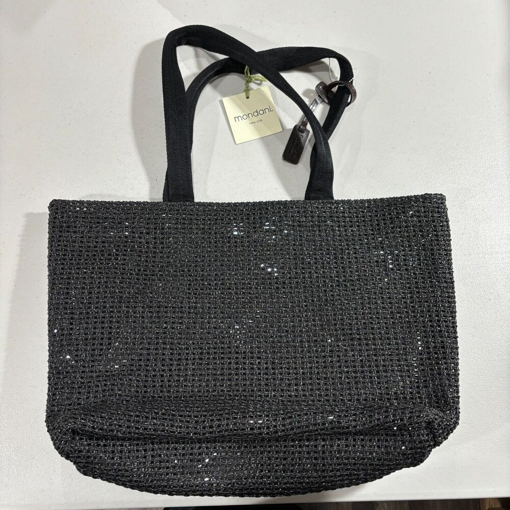 Mondani New York Shoulder Bag Beach 15x12 Big Shimmery‎ NWT Black Travel Woven